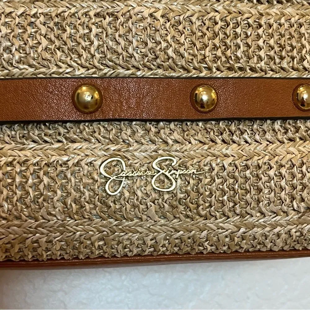 Jessica Simpson Lacey Faux Leather Hobo Bag in Natural Straw